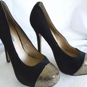 Steve Madden Womens P-Kavit Classic Pump Platform Heels Shoes Black Leather 7.5